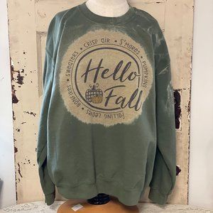 Sweatshirt Hello Fall Pumpkins Green Multiple Sizes